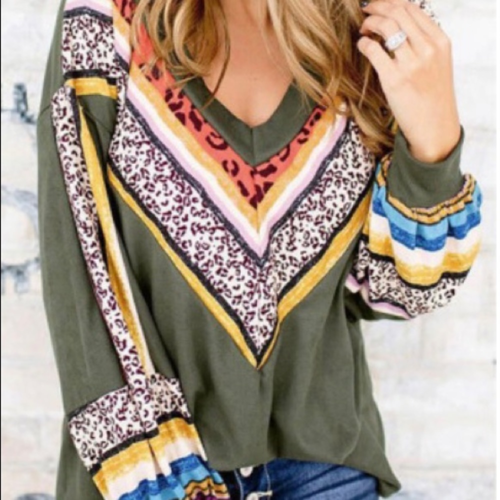 Olive green leopard top